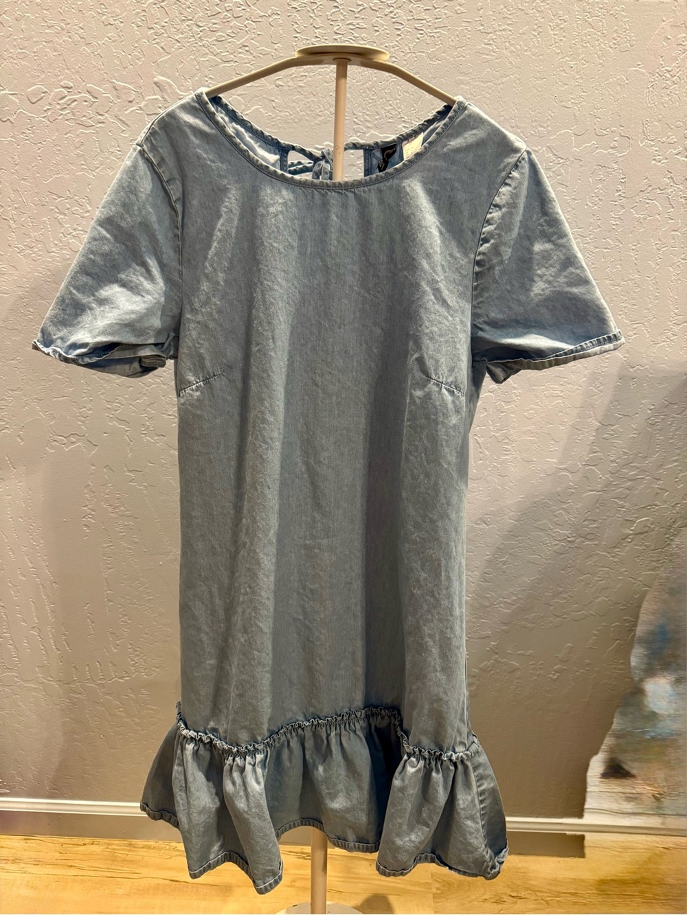 H&M Light Blue Denim Shift Dress with Ruffle Hem